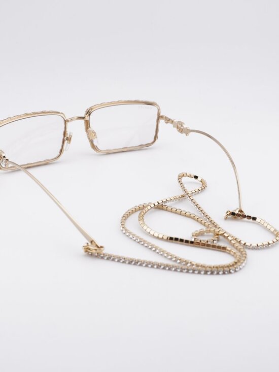 Gucci GG1568S 002 Sunglasses Gold with Gold Chain Inlaid with White Stone main image 6